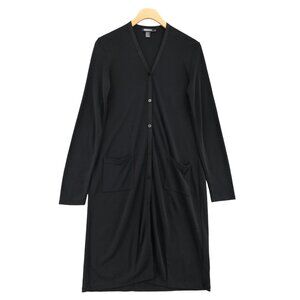 DKNY Sweater Womens Small Black Cardigan Longline V Neck Button Up Pocket Knit